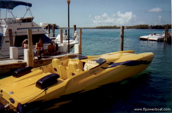 ELIMINATOR in BIMINI
Richard Prince brought his Eliminator 36 Daytona all the way from Louisiana, making this the first run for the colorful new cat. This shot was taken at our first Poker card stop at Bimini Big Game Club, as the crews cleared customs, topped up fuel, and browsed around the small island.

