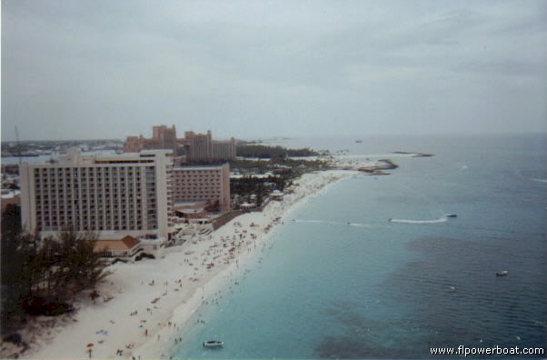 BEACH PARADISE
Bird's eye view of the beaches on Paradise Island. In the foreground is the Sheraton Grand Resort, behind that is the Almighty Atlantis. Beautiful white sand and crystal clear waters make these Bahamas beaches among the best in the world!
